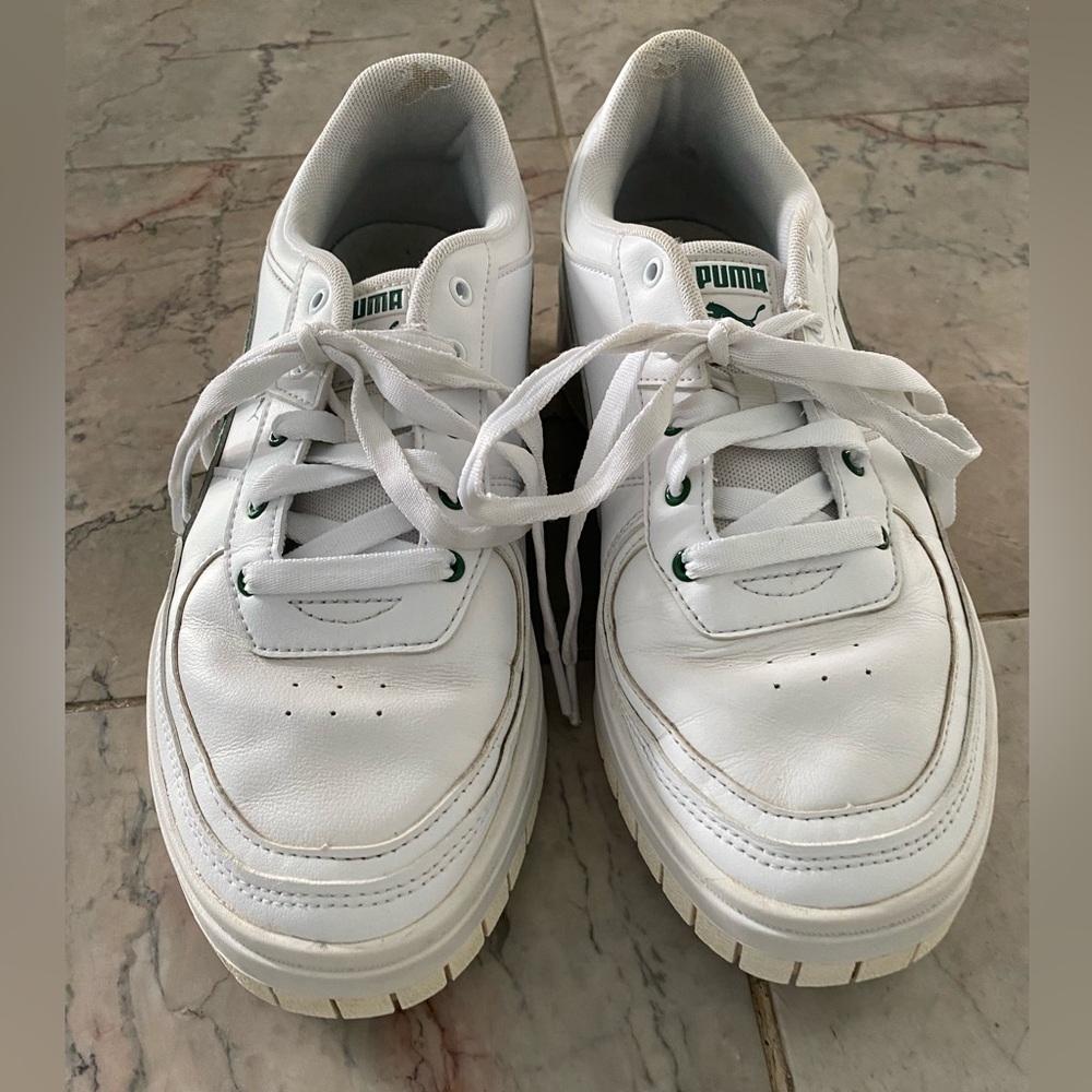 Puma Classic White and Green Athletic Sports Shoes
